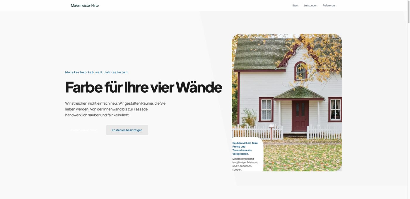 Website Malermeister Hirte, erstellt mit Lilo