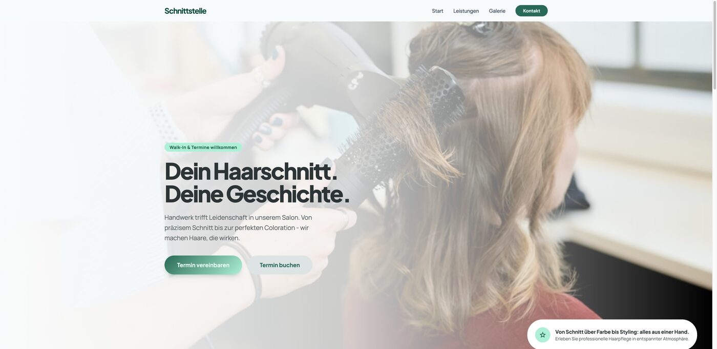 Website Friseursalon Schnittstelle, erstellt mit Lilo